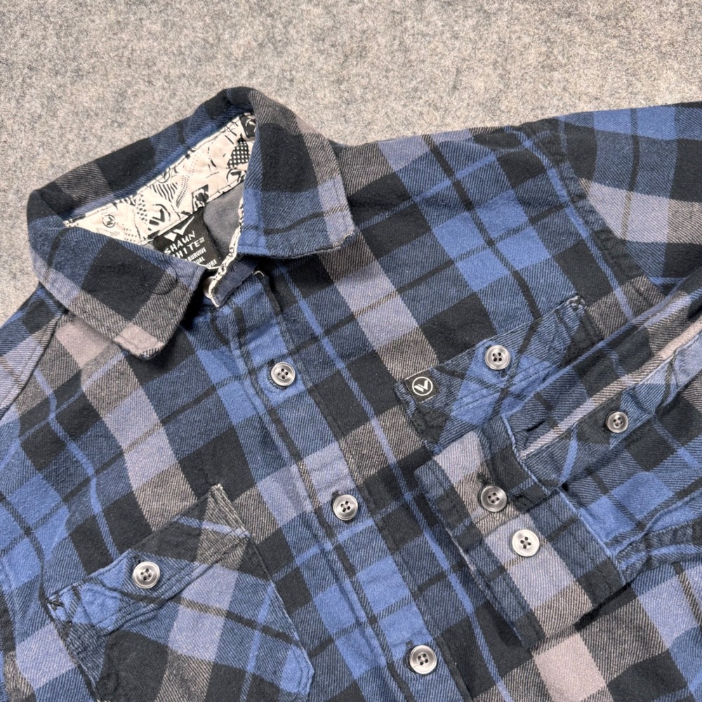 Shaun‎ White Boy Flannel Shirt Blue Black Plaid Long Sleeve Button Down M 8-10